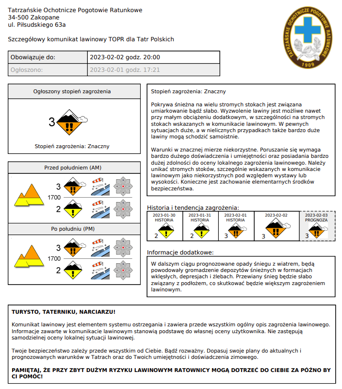 Komunikat lawinowy TOPR