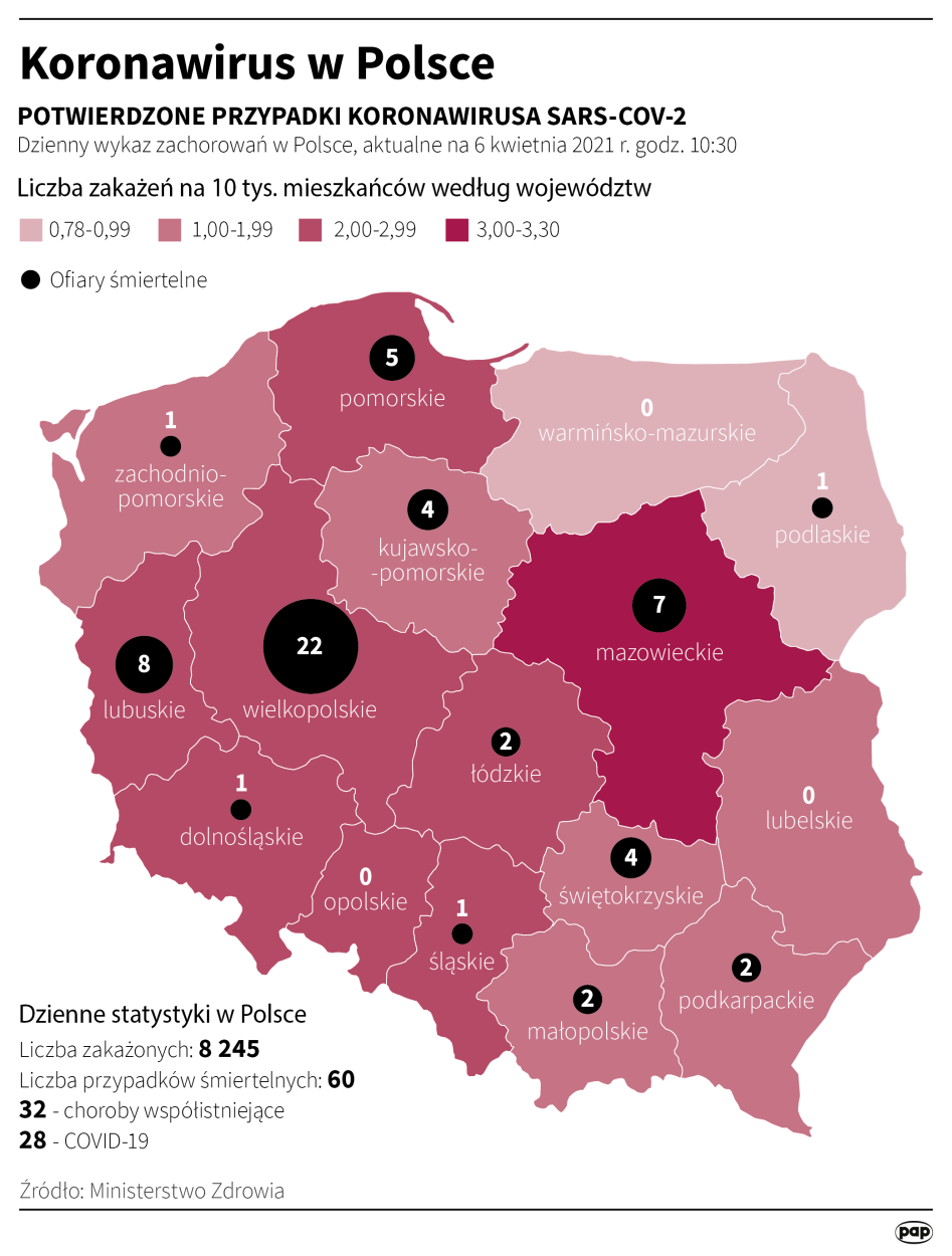 Koronawirus w Polsce - stan na 6 kwietnia. Autor Maciej Zieliński