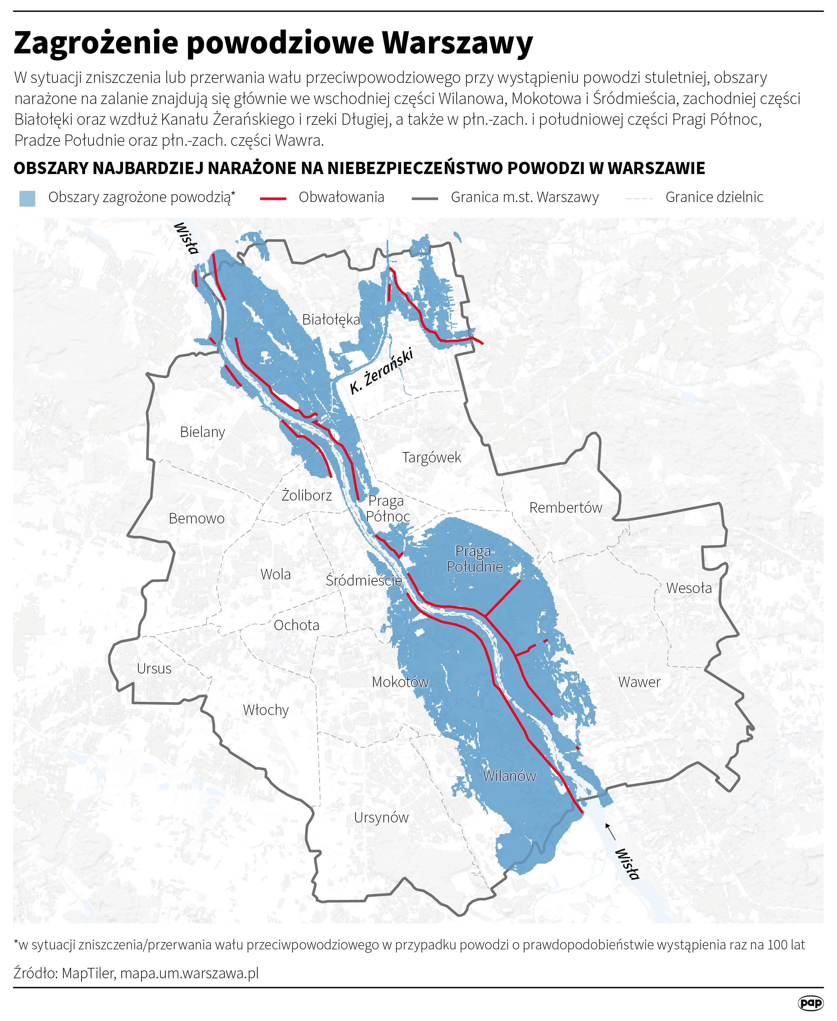 Zagrożenie powodziowe Warszawy. Autor: PAP/Michał Czernek