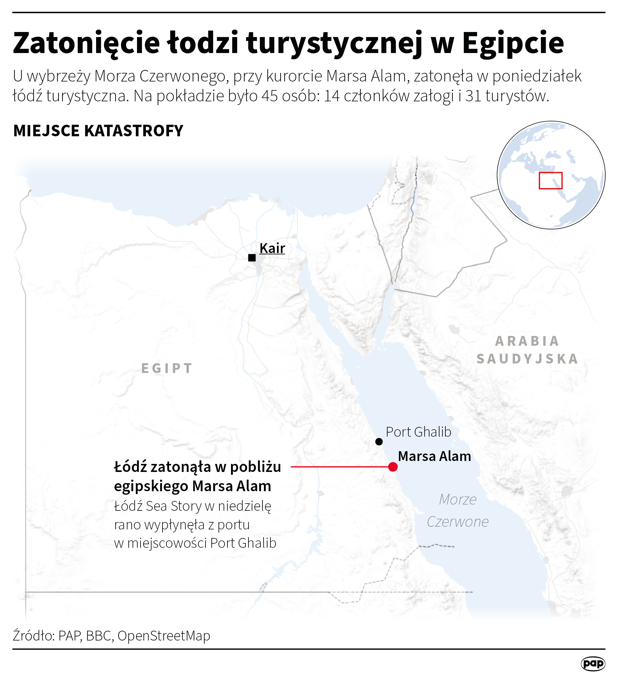 Zatonięcie łodzi turystycznej w Egipcie, autor: PAP/Mateusz Krymski