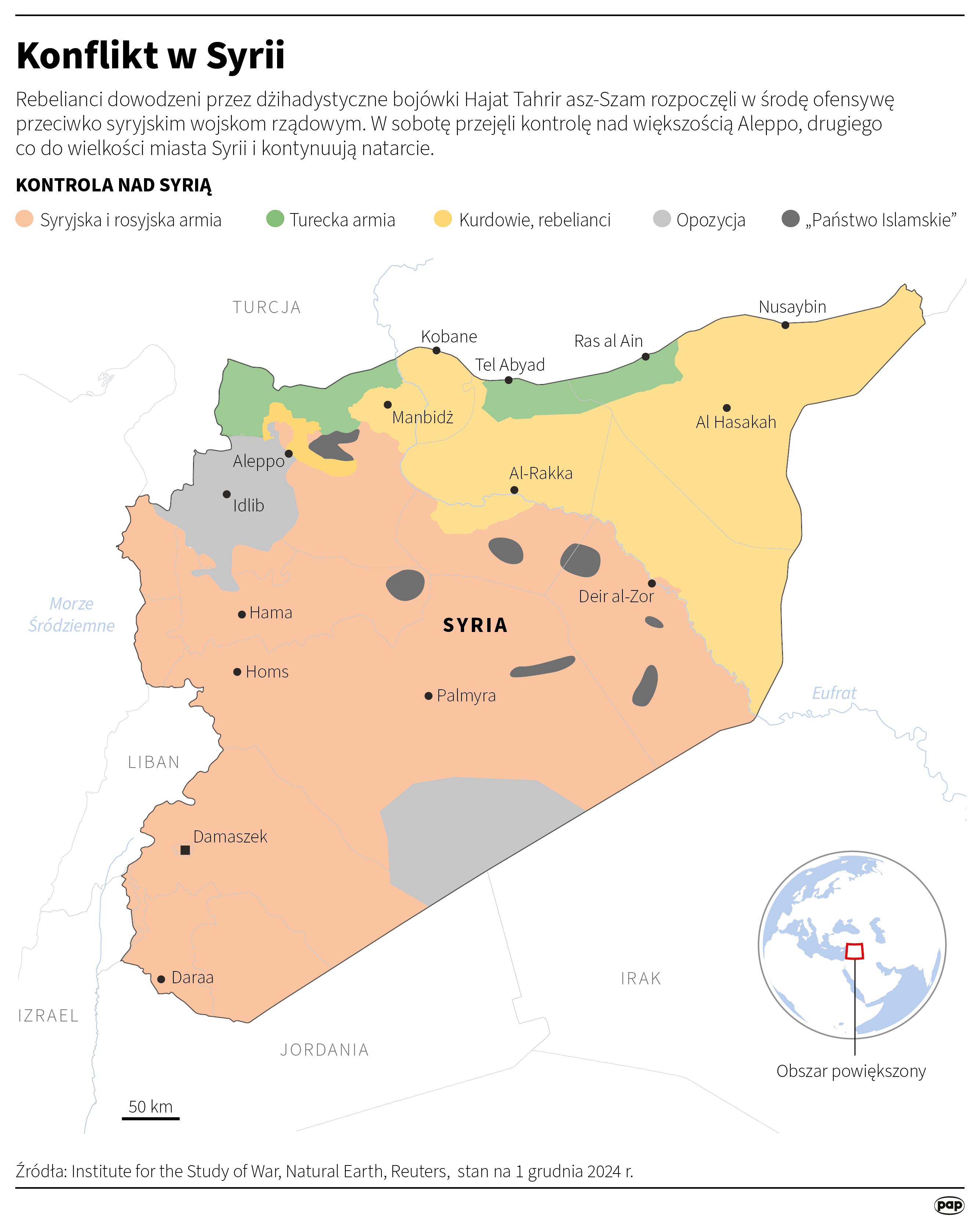 Konflikt w Syrii. Autor: PAP/Infografika/Maciej Zieliński