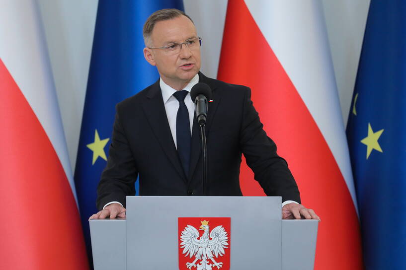 Prezydent Andrzej Duda podczas spotkania z ambasadorami Fot. PAP/Paweł Supernak