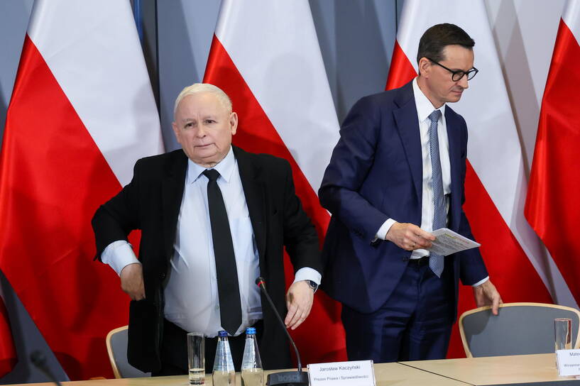 Prezes PiS Jarosław Kaczyński i poseł PiS Mateusz Morawiecki, fot. PAP/Szymon Pulcyn