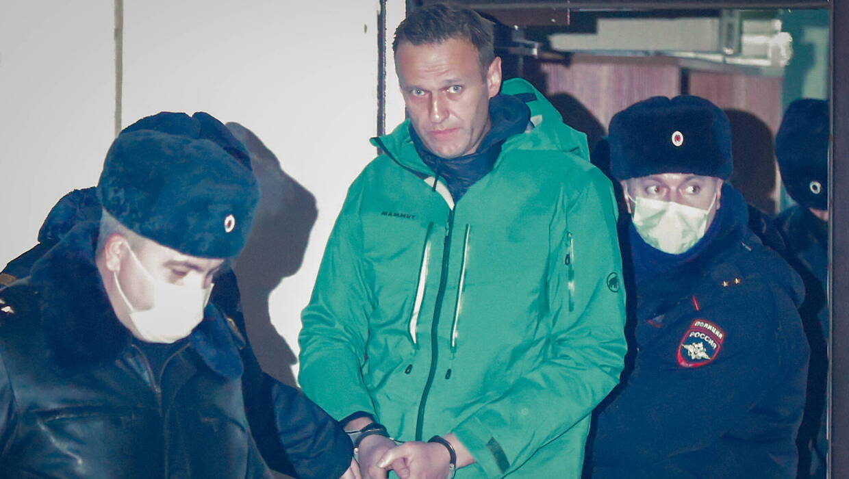 Aleksiej Nawalny na komisariacie policji w Moskwie, fot. PAP/EPA/SERGEI ILNITSKY