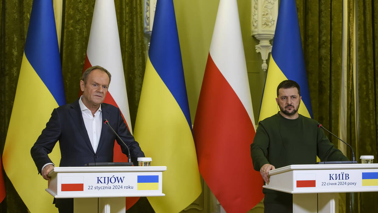 Premier Polski Donald Tusk i oraz Prezydent Ukrainy Wołodymyr Zełenski. Fot. PAP/Vladyslav Musiienko