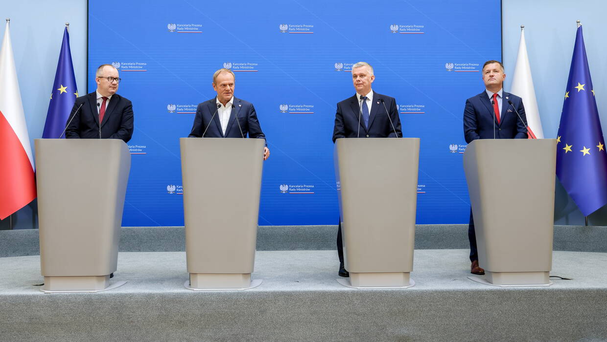 Adam Bodnar, Donald Tusk, Tomasz Siemoniak, Jarosław Stróżyk Fot. PAP/Paweł Supernak 