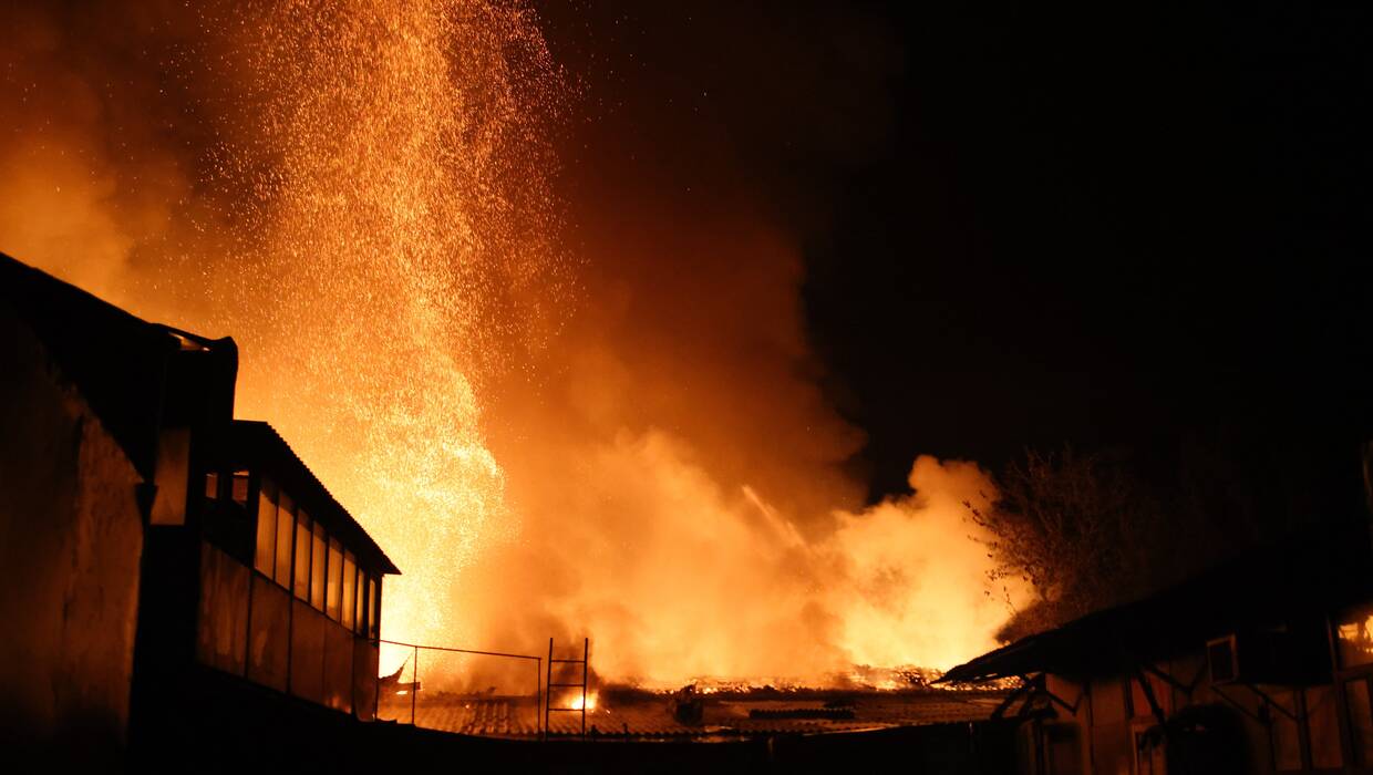 Pożar po wybuchu dronów Fot. PAP/Yevhen Titov