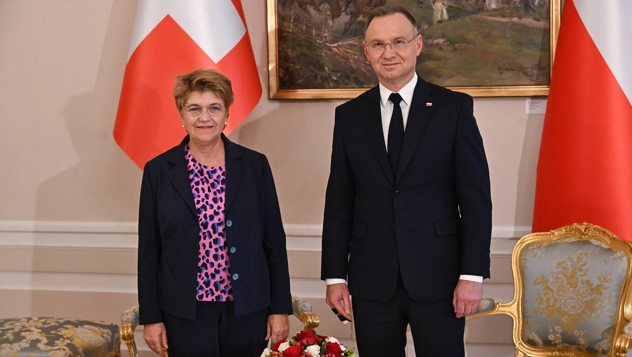 Prezydentka Szwajcarii Viola Amherd i prezydent Polski Andrzej Duda. Fot. PAP/Radek Pietruszka