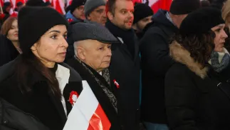 Prezes PiS Jarosław Kaczyński i jego bratanica Marta Kaczyńska podczas Marszu Niepodległości w Warszawie. Fot. PAP/Albert Zawada