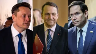 Elon Musk, Radosław Sikorski i Marco Rubio. Fot. PAP/Wiktor Dąbkowski/ EPA/JACK GUEZ / BONNIE CASH/POOL/