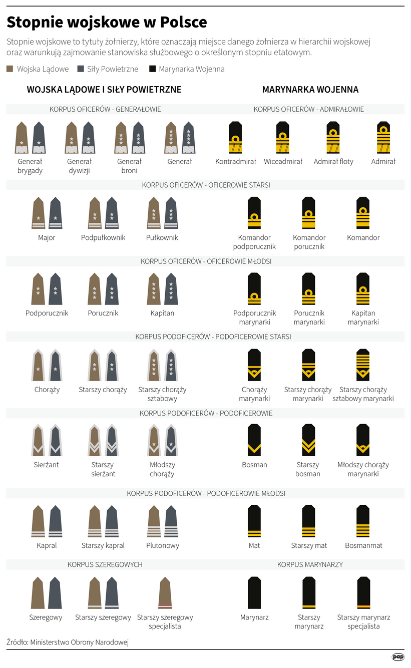 Stopnie wojskowe w Polsce.  Autorzy: Adam Ziemienowicz, Maciej Zieliński