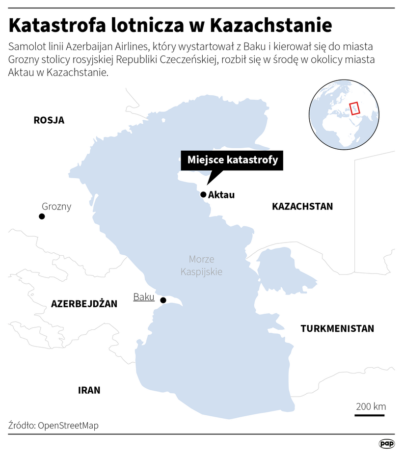 katastrofa lotnicza w Kazachstanie. Autor: PAP/Infografika/Adam Ziemienowicz